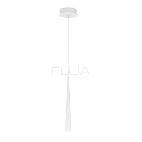 Long conical hanging lamp with a single point lamp.