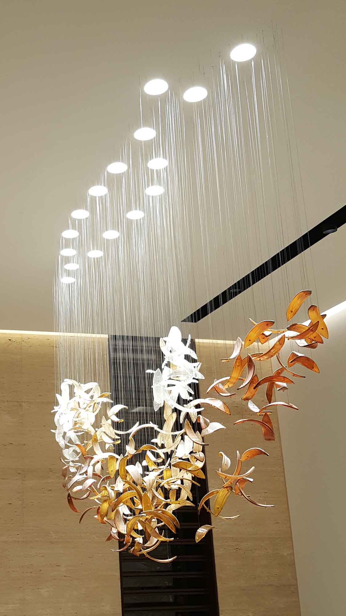 Great long custom made chandelier in Dubai villa