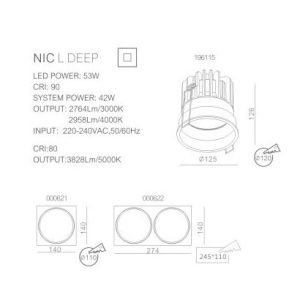 Drawings of Nic Deep spotlight with installation info.