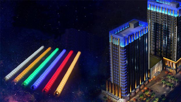 LED tube media facade for a building